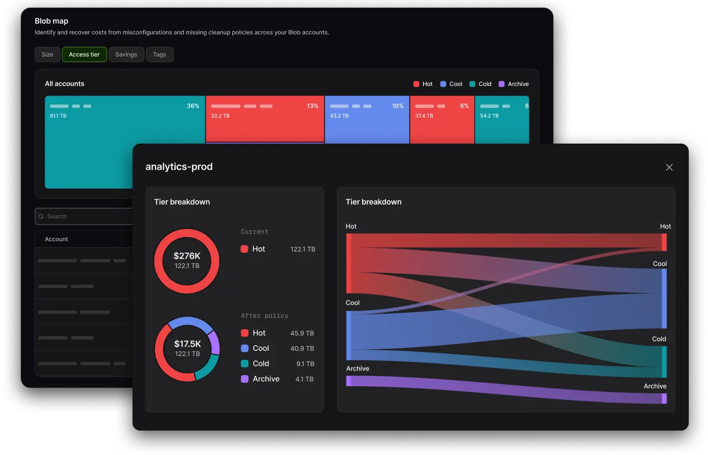 Lucidity object storage map and tier breakdown dashboards